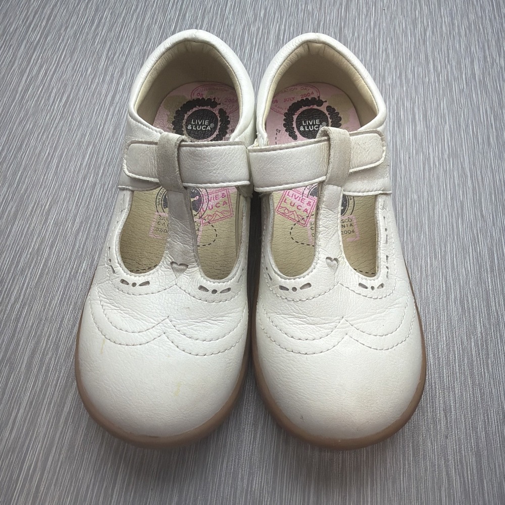 Livie & Luca Girls White Leather T Strap Mary Jane Shoes Flats Size 12
